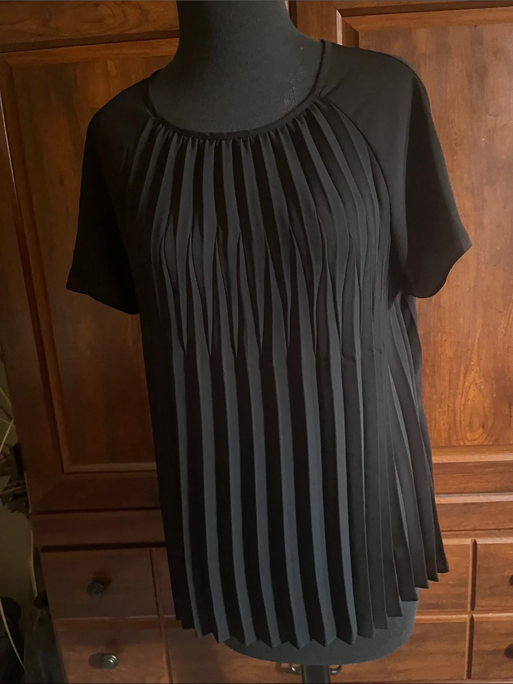 Michael Kors Black Pleated Short-Sleeve Blouse